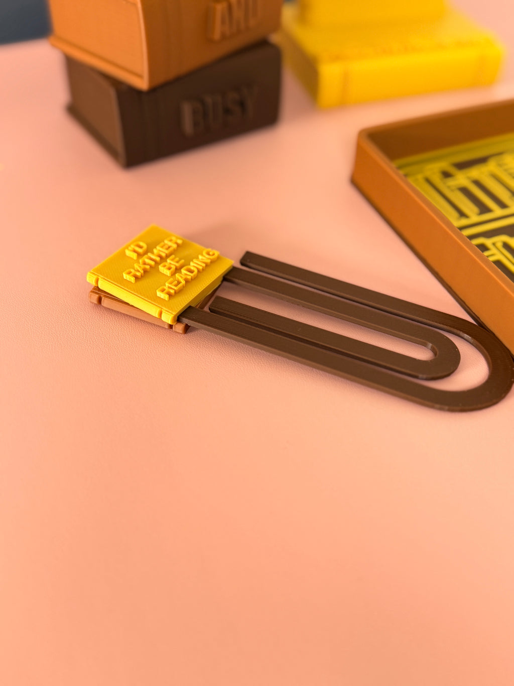 Booked & Busy Desk Set | FULL 4 PC SET | Pen Holder, Phone Stand, Tray, Giant Paper Clip Bookmark