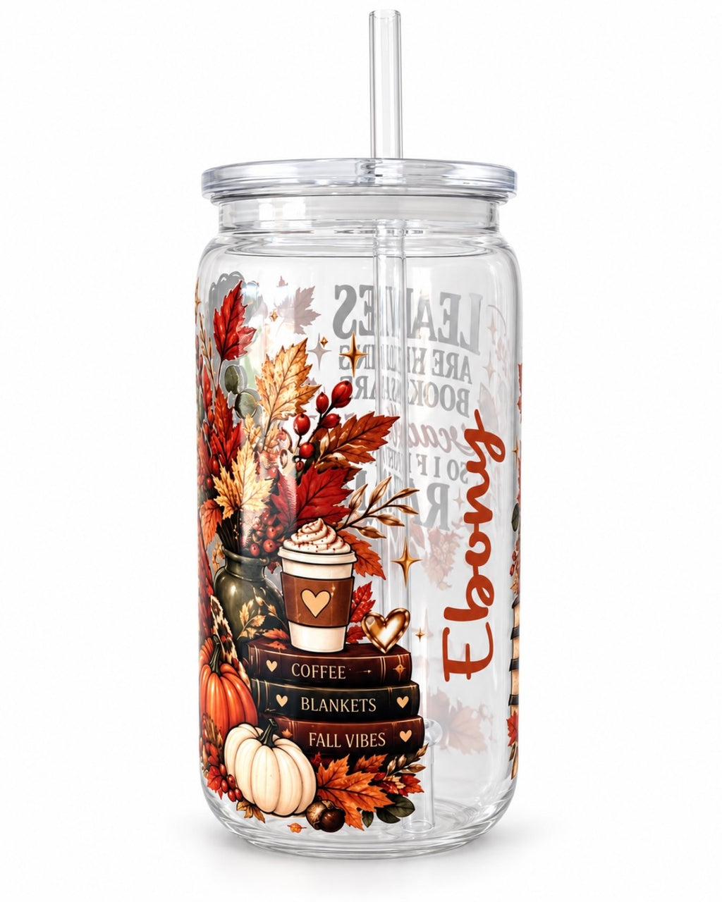 "Fall Book Lovers" 16oz Can Style Acrylic Cup